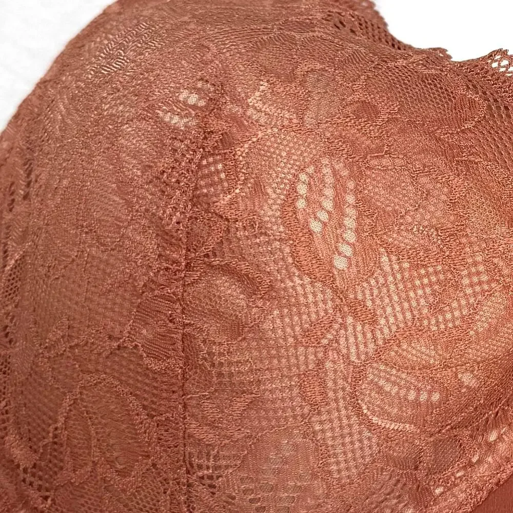 ThirdLove Graphic Lace Plunge Underwire Foam Molded Cups Bra Clay Rust Women 40D